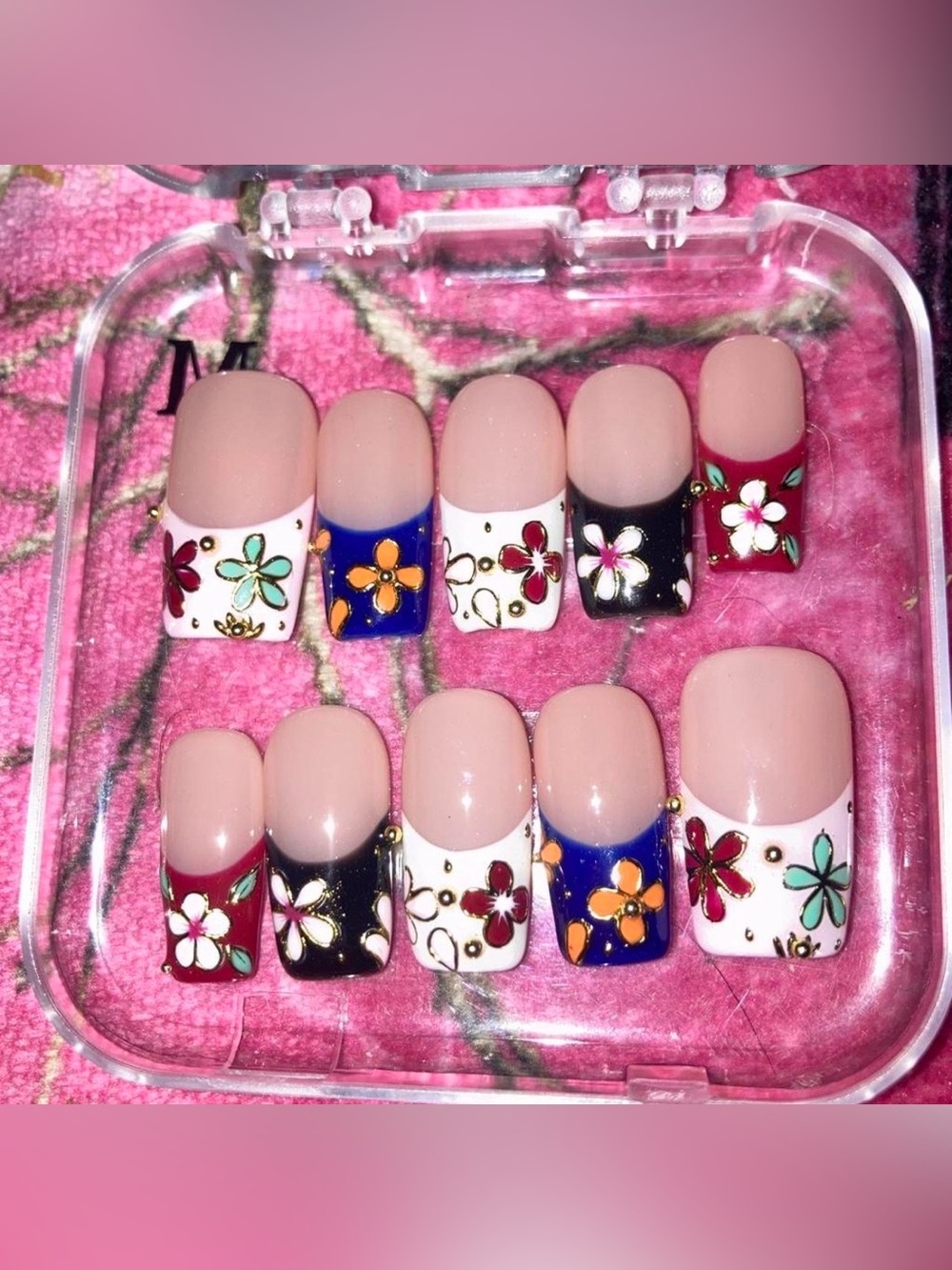 Nail-Phoria Floral French Tip Press-On Nails - Pink Handmade